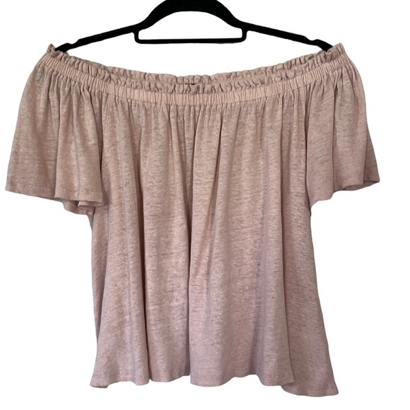 WILFRED Aritzia pink linen off the shoulder cropped top size medium. - Picture 1 of 7